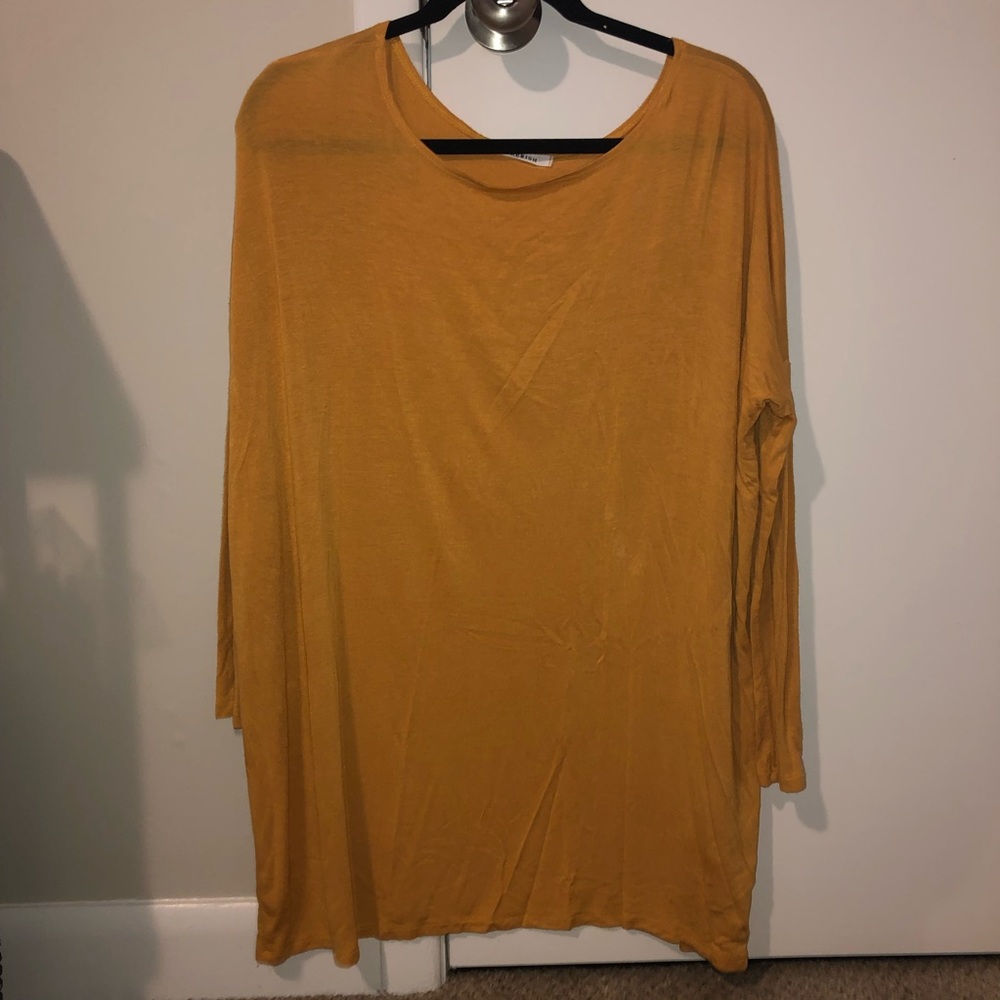 dark yellow t-shirt dress. long sleeved